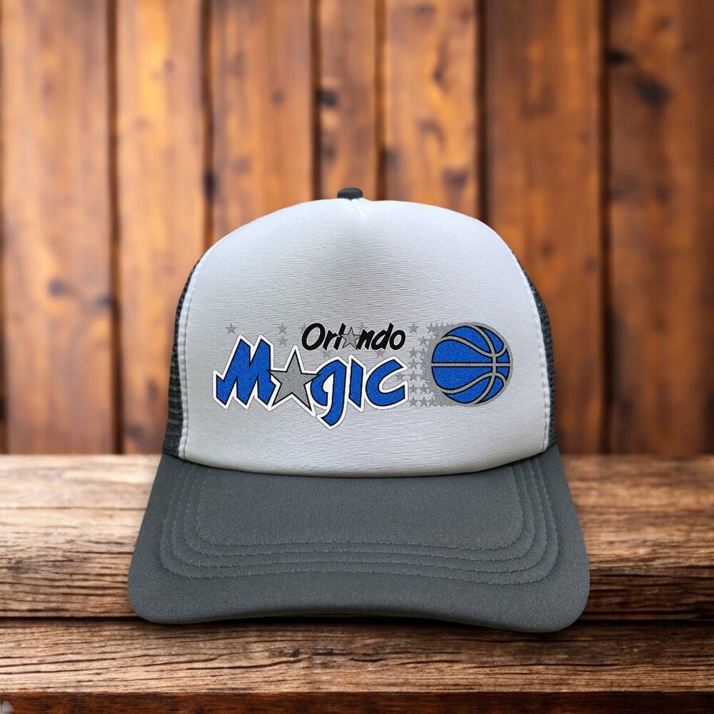 Orlando Magic Mens Trucker Hat Gray Snapback 1989 Logo Retro Basketball Cap